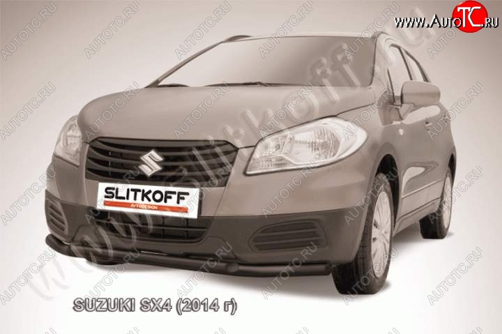 8 449 р. Защита переднего бампер Slitkoff  Suzuki SX4  JYB, JYA (2013-2016) хэтчбэк дорестайлинг (Цвет: серебристый)  с доставкой в г. Омск