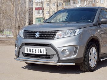 14 899 р. Защита переднего бампера (2 трубыØ42 мм, нержавейка) SLITKOFF  Suzuki Vitara  LY (2015-2019) дорестайлинг  с доставкой в г. Омск. Увеличить фотографию 2