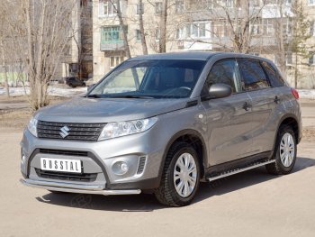 14 899 р. Защита переднего бампера (2 трубыØ42 мм, нержавейка) SLITKOFF  Suzuki Vitara  LY (2015-2019) дорестайлинг  с доставкой в г. Омск. Увеличить фотографию 3