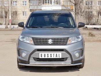 Защита переднего бампера (2 трубыØ42 мм, нержавейка) SLITKOFF Suzuki (Сузуки) Vitara (витара)  LY (2015-2019) LY дорестайлинг