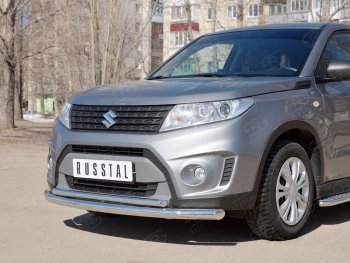 22 299 р. Защита переднего бампера (2 трубы Ø63 и 42 мм, нержавейка) SLITKOFF  Suzuki Vitara  LY (2015-2019) дорестайлинг  с доставкой в г. Омск. Увеличить фотографию 2