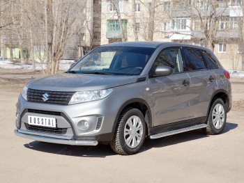 22 299 р. Защита переднего бампера (2 трубы Ø63 и 42 мм, нержавейка) SLITKOFF  Suzuki Vitara  LY (2015-2019) дорестайлинг  с доставкой в г. Омск. Увеличить фотографию 3