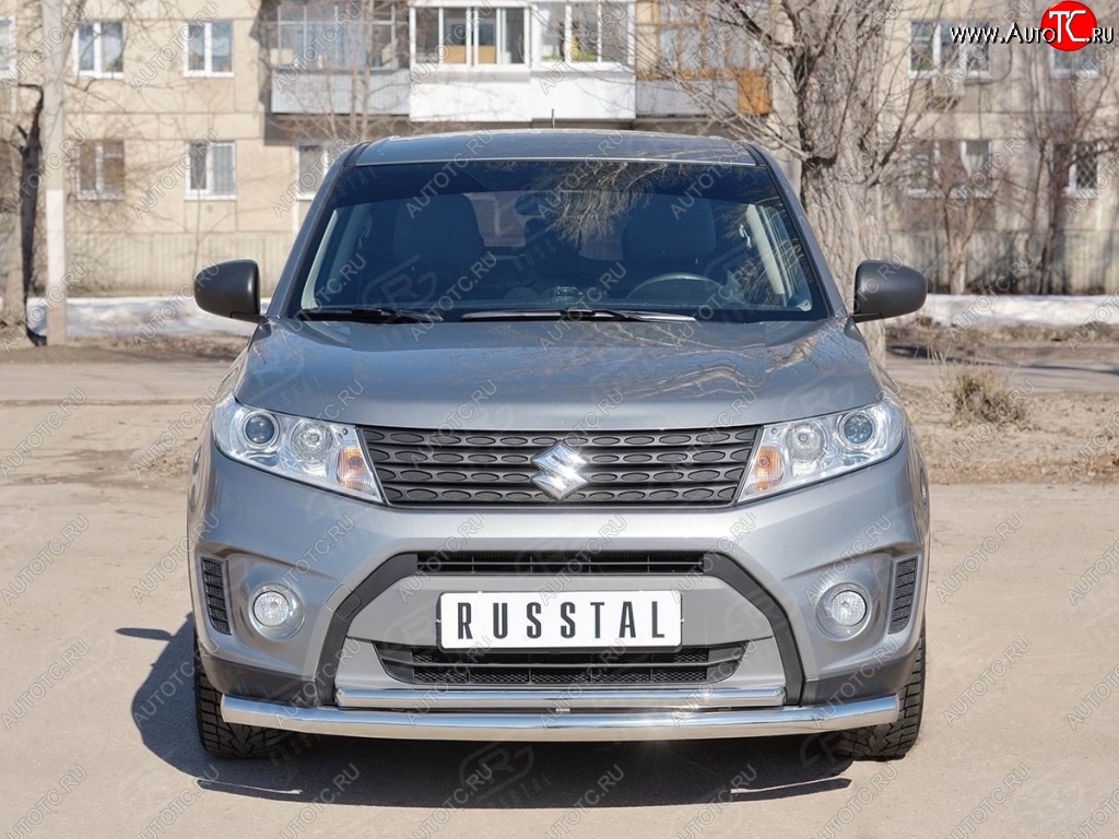 22 299 р. Защита переднего бампера (2 трубы Ø63 и 42 мм, нержавейка) SLITKOFF  Suzuki Vitara  LY (2015-2019) дорестайлинг  с доставкой в г. Омск