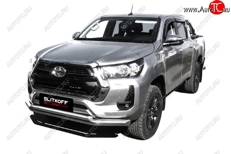 22 699 р. Защита переднего бампера Slitkoff (Ø 76+Ø 57, двойная).  Toyota Hilux  AN120 (2017-2020) 1-ый рестайлинг (Нержавеющая сталь)  с доставкой в г. Омск