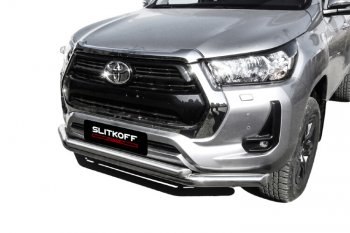 22 699 р. Защита переднего бампера Slitkoff (Ø 76+Ø 57, двойная).  Toyota Hilux  AN120 (2017-2020) 1-ый рестайлинг (Нержавеющая сталь)  с доставкой в г. Омск. Увеличить фотографию 3