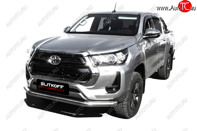 24 199 р. Защита переднего бампера Slitkoff (Ø 76 мм).  Toyota Hilux  AN120 (2017-2020) 1-ый рестайлинг (Нержавеющая сталь)  с доставкой в г. Омск