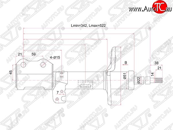 3 499 р. Правый амортизатор передний (2WD, 4WD) SAT Toyota Allion T260 седан дорестайлинг (2007-2010)  с доставкой в г. Омск