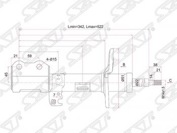 3 199 р. Левый амортизатор передний (2WD, 4WD) SAT  Toyota Allion  T260 - Premio  T260  с доставкой в г. Омск. Увеличить фотографию 1