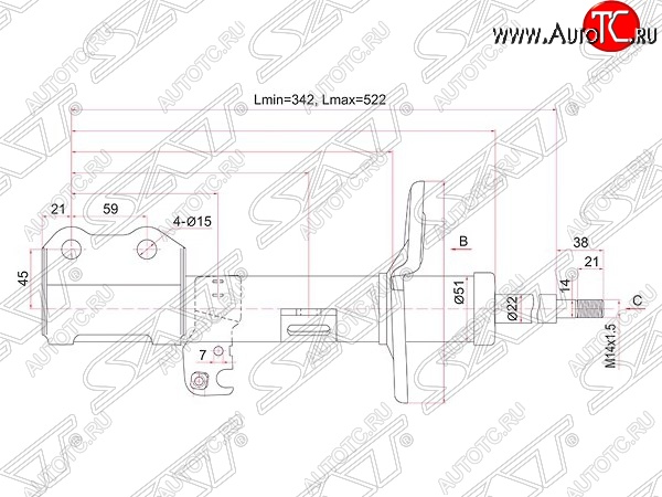 3 199 р. Левый амортизатор передний (2WD, 4WD) SAT Toyota Allion T260 седан дорестайлинг (2007-2010)  с доставкой в г. Омск