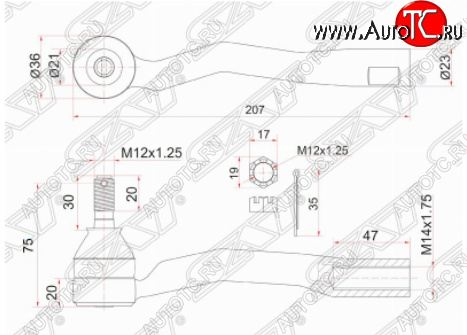 779 р. Правый наконечник рулевой тяги SAT  Toyota Avensis  T220 седан (1997-2003) дорестайлинг, рестайлинг  с доставкой в г. Омск