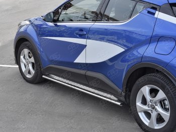 20 749 р. Пороги труба 75х42 Russtal (овал с проступью) Toyota C-HR NGX10, ZGX10 дорестайлинг (2016-2019)  с доставкой в г. Омск. Увеличить фотографию 3