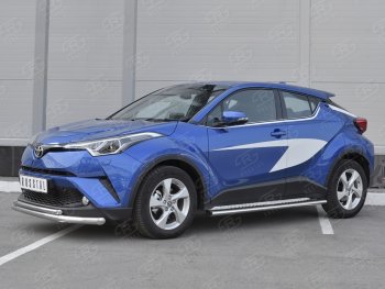 15 599 р. Защита переднего бампера (2 трубы Ø63 и 42 мм, нержавейка) SLITKOFF  Toyota C-HR  NGX10, ZGX10 (2016-2019) дорестайлинг  с доставкой в г. Омск. Увеличить фотографию 2