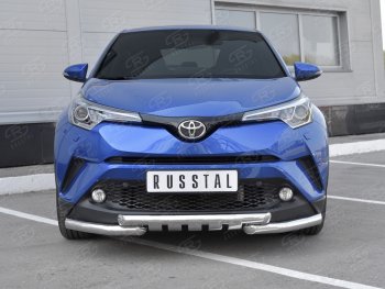 23 549 р. Защита переднего бампера (Ø63 мм с клыками, нержавейка) SLITKOFF  Toyota C-HR  NGX10, ZGX10 (2016-2019) дорестайлинг  с доставкой в г. Омск. Увеличить фотографию 1