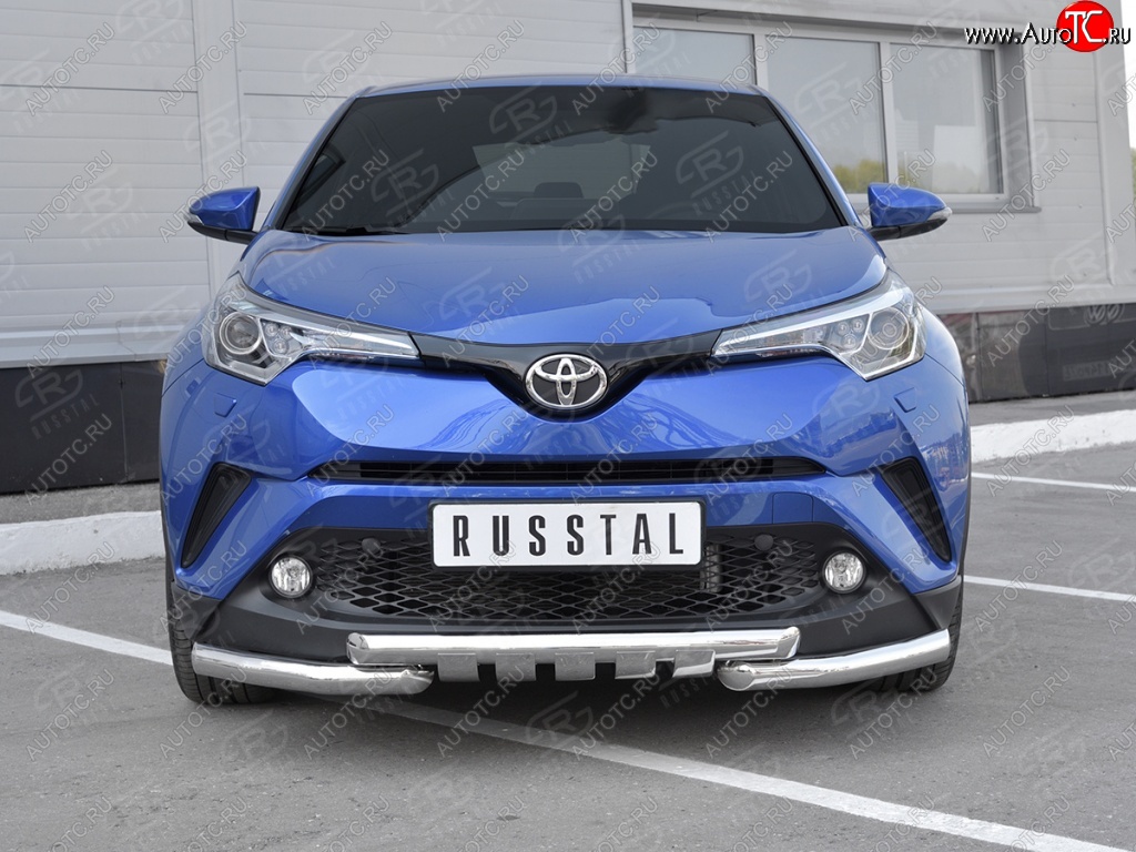 23 549 р. Защита переднего бампера (Ø63 мм с клыками, нержавейка) SLITKOFF Toyota C-HR NGX10, ZGX10 дорестайлинг (2016-2019)  с доставкой в г. Омск