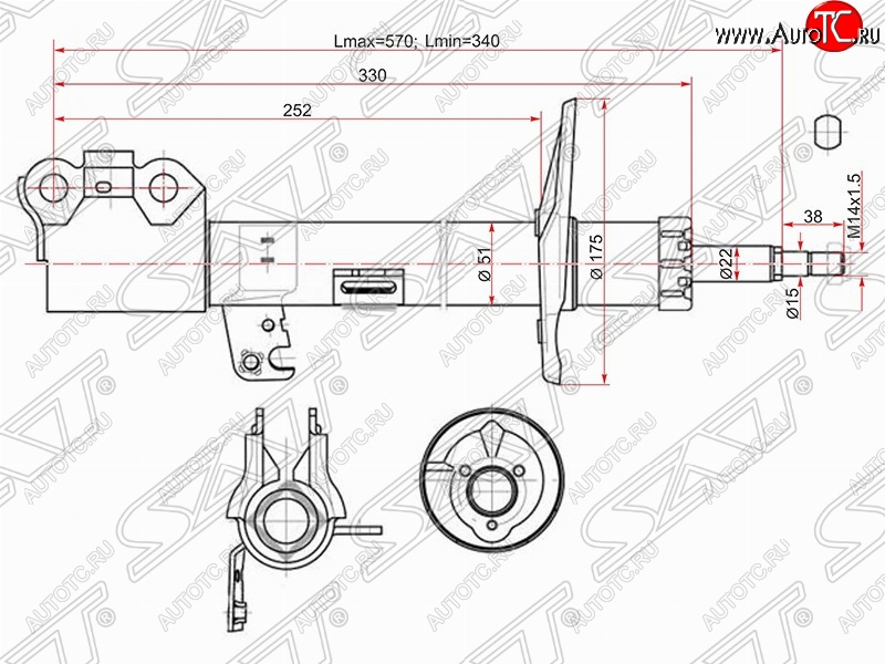 4 089 р. Правый амортизатор передний (2WD, 4WD) SAT Toyota Caldina T240 универсал дорестайлинг (2002-2004)  с доставкой в г. Омск