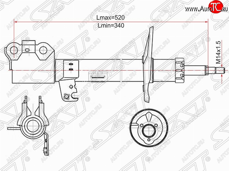 4 199 р. Левый амортизатор передний (2WD, 4WD) SAT  Toyota Caldina  T240 (2002-2007) универсал дорестайлинг, универсал рестайлинг  с доставкой в г. Омск