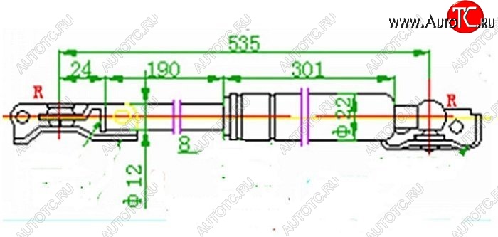 1 239 р. Правый газовый упор крышки багажника SAT  Toyota Caldina  T190 (1992-1997) дорестайлинг универсал, рестайлинг универсал  с доставкой в г. Омск