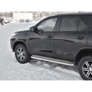 38 999 р. Порожки для ног (труба Ø63) SLITKOFF  Toyota Fortuner  AN160 (2015-2024) дорестайлинг, рестайлинг (лист - нержавейка, профиль - нержавейка)  с доставкой в г. Омск. Увеличить фотографию 3