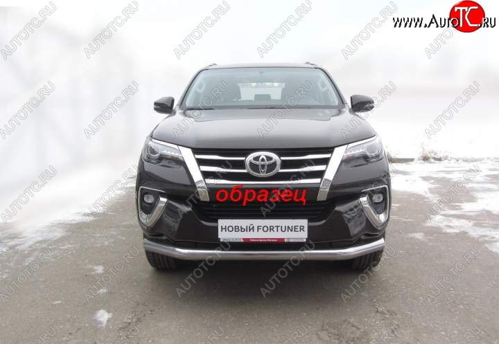 11 649 р. Защита переднего бампер Slitkoff  Toyota Fortuner  AN160 (2015-2020) дорестайлинг (Цвет: серебристый)  с доставкой в г. Омск