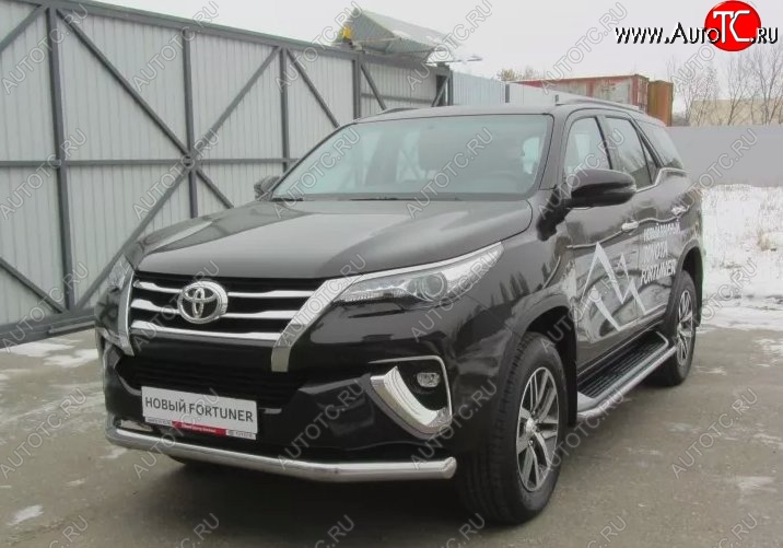 16 649 р. Одинарная защита переднего бампера диаметром 76 мм Slitkoff  Toyota Fortuner  AN160 (2015-2020) дорестайлинг (Цвет: нержавеющая полированная сталь)  с доставкой в г. Омск