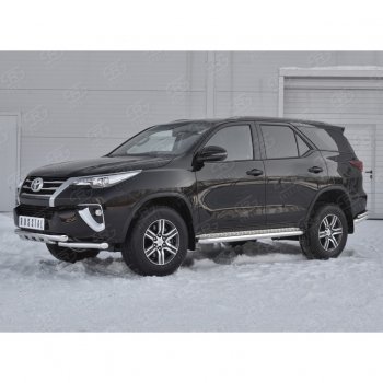 36 999 р. Защита переднего бампера (Ø63 мм с клыками, нержавейка) SLITKOFF  Toyota Fortuner  AN160 (2015-2020) дорестайлинг  с доставкой в г. Омск. Увеличить фотографию 2