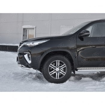 36 999 р. Защита переднего бампера (Ø63 мм с клыками, нержавейка) SLITKOFF  Toyota Fortuner  AN160 (2015-2020) дорестайлинг  с доставкой в г. Омск. Увеличить фотографию 3