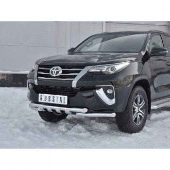 36 999 р. Защита переднего бампера (Ø63 мм с клыками, нержавейка) SLITKOFF  Toyota Fortuner  AN160 (2015-2020) дорестайлинг  с доставкой в г. Омск. Увеличить фотографию 4