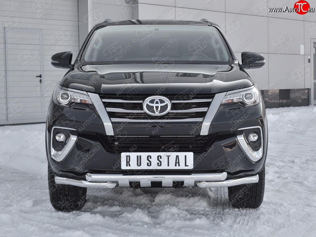 36 999 р. Защита переднего бампера (Ø63 мм с клыками, нержавейка) SLITKOFF  Toyota Fortuner  AN160 (2015-2020) дорестайлинг  с доставкой в г. Омск