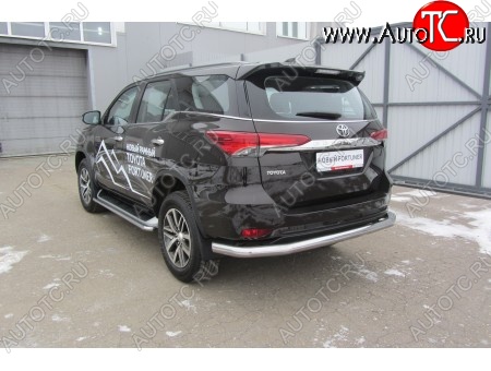 14 499 р. Защита заднего бампера Slitkoff (Ø 76 мм, длинная)  Toyota Fortuner  AN160 (2015-2020) дорестайлинг (Нержавеющая сталь)  с доставкой в г. Омск