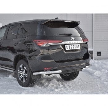 15 199 р. Защита заднего бампера (Ø63 мм уголки, нержавейка) SLITKOFF  Toyota Fortuner  AN160 (2015-2020) дорестайлинг  с доставкой в г. Омск. Увеличить фотографию 4