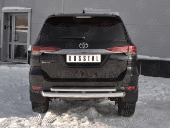 Защита заднего бампера (2 трубы Ø76х42 мм, нержавейка) Russtal Toyota Fortuner AN160 дорестайлинг (2015-2020)