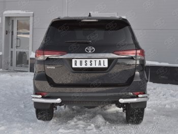 Защита заднего бампера (2 трубы Ø63 и 42 мм уголки, нержавейка) Russtal Toyota (Тойота) Fortuner (Фортунер)  AN160 (2015-2020) AN160 дорестайлинг