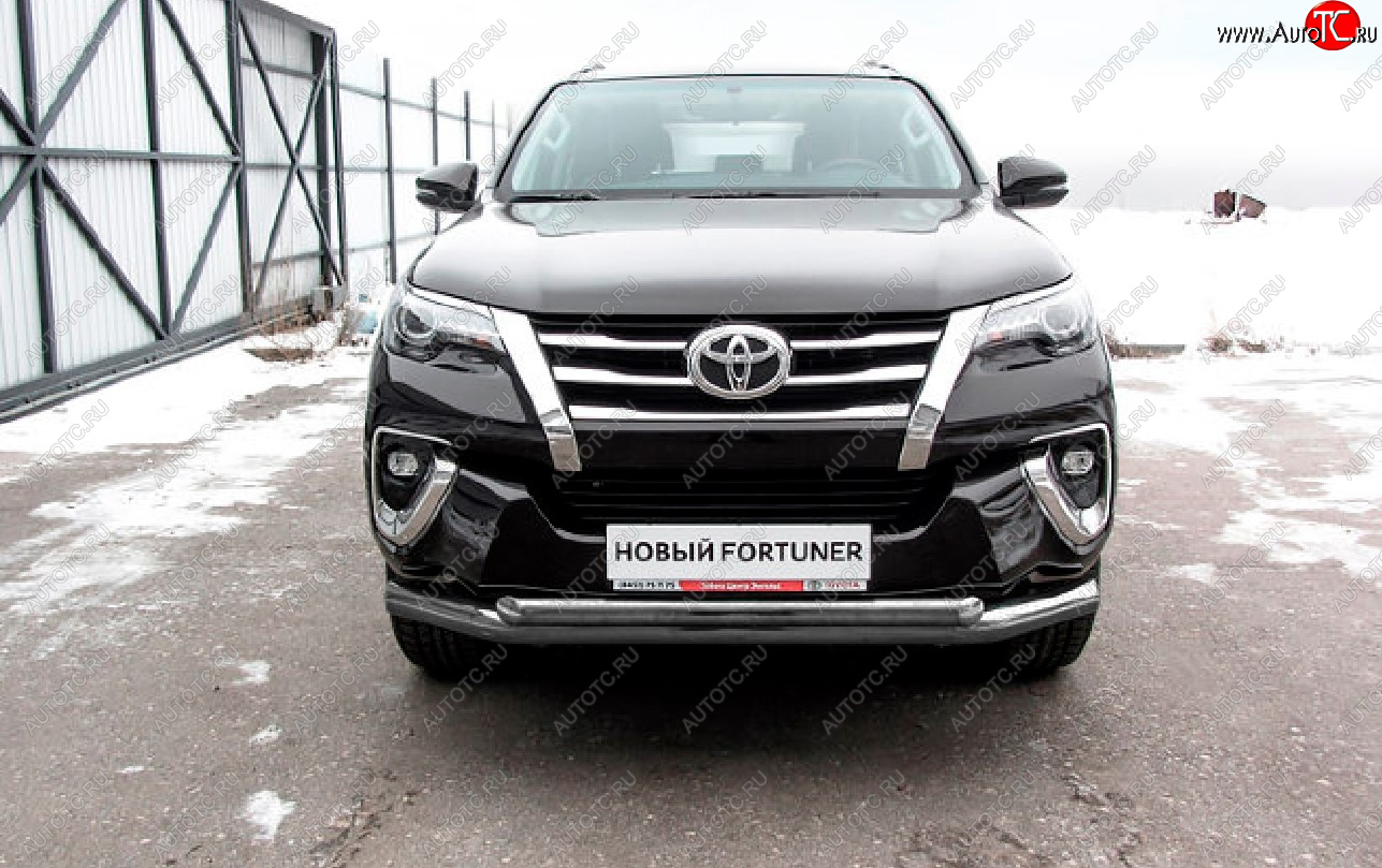 13 799 р. Защита переднего бампера Slitkoff (Ø 76+Ø 57 мм, двойная).  Toyota Fortuner  AN160 (2015-2020) дорестайлинг (Сталь с полимерным покрытием. Цвет: серебристый)  с доставкой в г. Омск