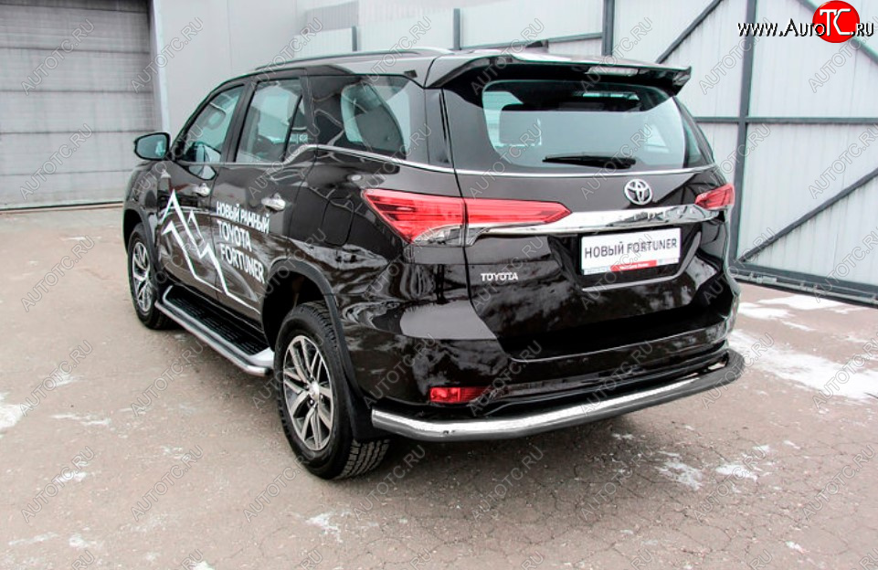 8 799 р. Защита заднего бампера Slitkoff (Ø 76 мм, длинная)  Toyota Fortuner  AN160 (2015-2020) дорестайлинг (Сталь с полимерным покрытием. Цвет: серебристый)  с доставкой в г. Омск