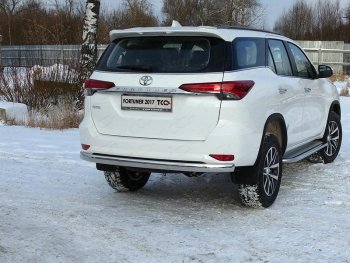 Защита заднего бампера (овальная) ТСС(нержавейка d 75х42 мм) Toyota Fortuner AN160 дорестайлинг (2015-2020)