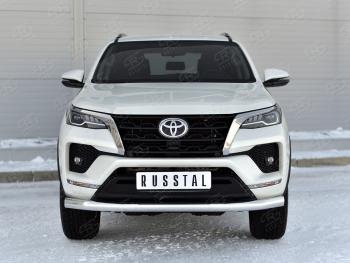 15 649 р. Защита переднего бампера (Ø76 мм, нержавейка) Russtal Toyota Fortuner AN160 рестайлинг (2020-2024)  с доставкой в г. Омск. Увеличить фотографию 1