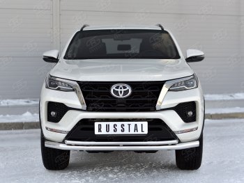 17 999 р. Защита переднего бампера (2 трубы Ø63 и 42 мм, нержавейка) Russtal Toyota Fortuner AN160 рестайлинг (2020-2024)  с доставкой в г. Омск. Увеличить фотографию 3