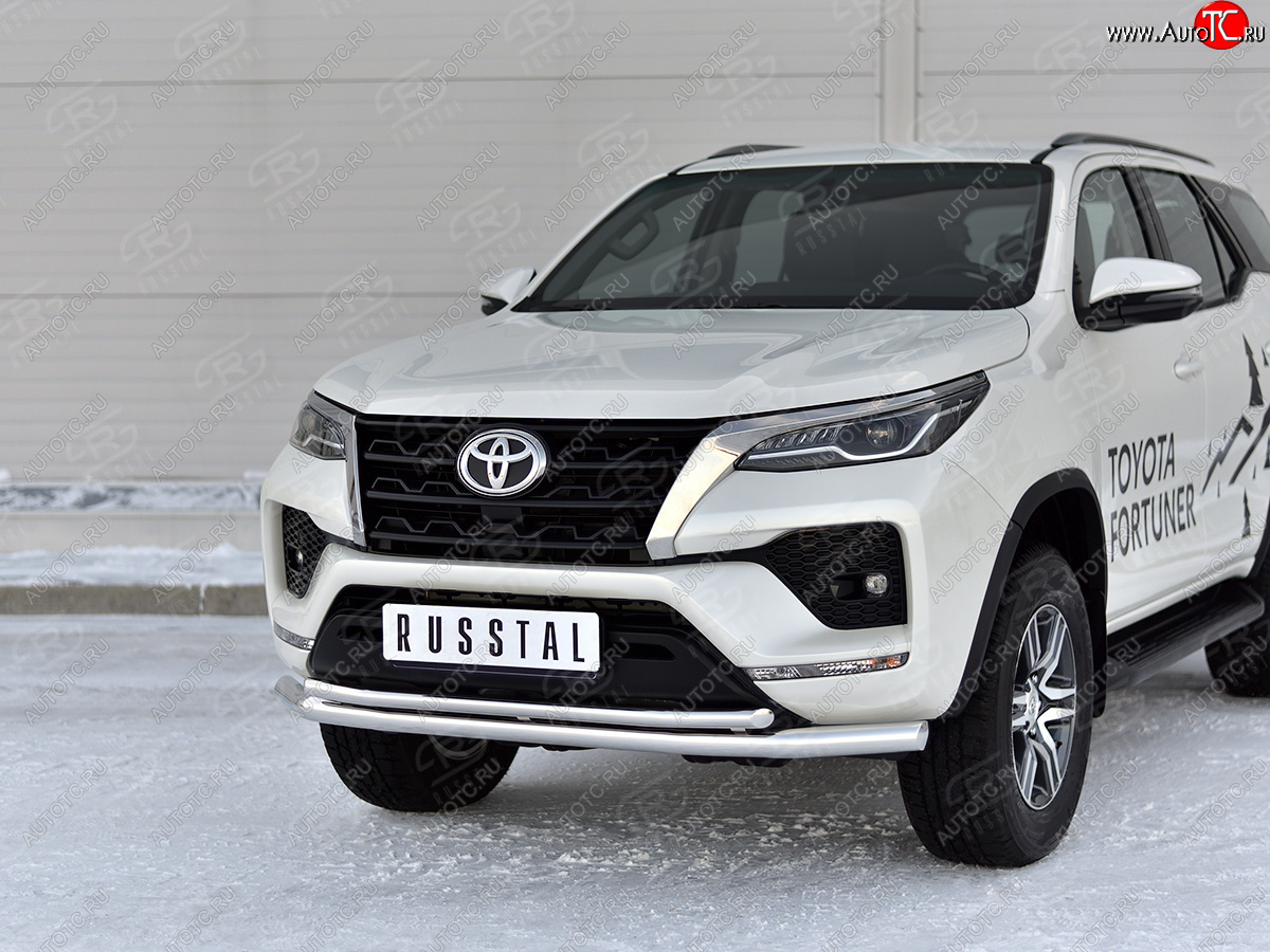 17 999 р. Защита переднего бампера (2 трубы Ø63 и 42 мм, нержавейка) Russtal Toyota Fortuner AN160 рестайлинг (2020-2024)  с доставкой в г. Омск