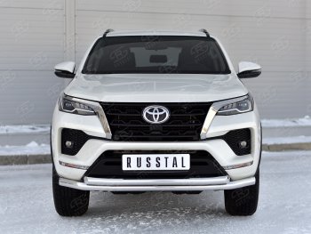 Защита переднего бампера (2 трубы Ø63, нержавейка) Russtal Toyota Fortuner AN160 рестайлинг (2020-2024)