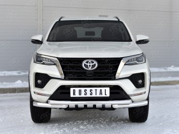 Защита переднего бампера (Ø63 мм с клыками, нержавейка) Russtal Toyota Fortuner AN160 рестайлинг (2020-2024)