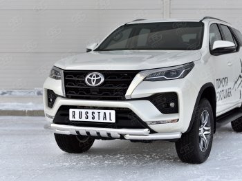 21 899 р. Защита переднего бампера (Ø63 мм с клыками, нержавейка) Russtal Toyota Fortuner AN160 рестайлинг (2020-2024)  с доставкой в г. Омск. Увеличить фотографию 2