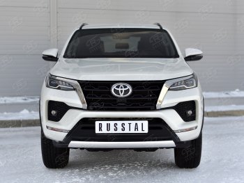 16 699 р. Защита переднего бампера (Ø75х42 мм, нержавейка) Russtal Toyota Fortuner AN160 рестайлинг (2020-2024)  с доставкой в г. Омск. Увеличить фотографию 2