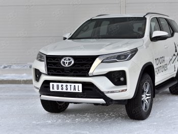 16 699 р. Защита переднего бампера (Ø75х42 мм, нержавейка) Russtal Toyota Fortuner AN160 рестайлинг (2020-2024)  с доставкой в г. Омск. Увеличить фотографию 1