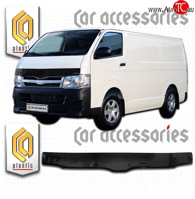 2 899 р. Дефлектор капота CA Plastic (левый руль, широкая кабина) Toyota Hiace H200 минивэн (Япония) дорестайлинг  (2004-2007) (Classic черный, Без надписи)  с доставкой в г. Омск