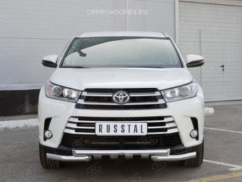 23 699 р. Защита переднего бампера (2 трубы Ø63 мм, нержавейка) SLITKOFF  Toyota Highlander  XU50 (2013-2017) дорестайлинг  с доставкой в г. Омск. Увеличить фотографию 2