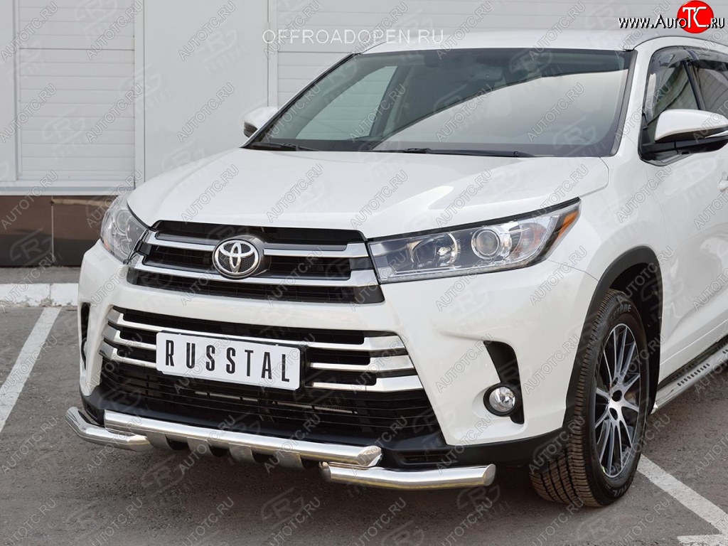 23 699 р. Защита переднего бампера (2 трубы Ø63 мм, нержавейка) SLITKOFF  Toyota Highlander  XU50 (2013-2017) дорестайлинг  с доставкой в г. Омск