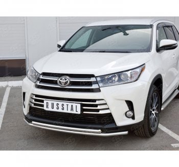 Защита переднего бампера (2 трубыØ42 мм, нержавейка) SLITKOFF Toyota Highlander XU50 дорестайлинг (2013-2017)