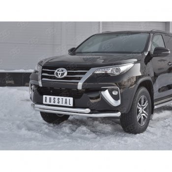 22 999 р. Защита переднего бампера (2 трубыØ63 мм, нержавейка) SLITKOFF  Toyota Highlander  XU50 (2013-2017) дорестайлинг  с доставкой в г. Омск. Увеличить фотографию 2