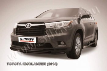 10 399 р. защита переднего бампера Slitkoff  Toyota Highlander  XU50 (2013-2017) дорестайлинг (Цвет: серебристый)  с доставкой в г. Омск. Увеличить фотографию 1