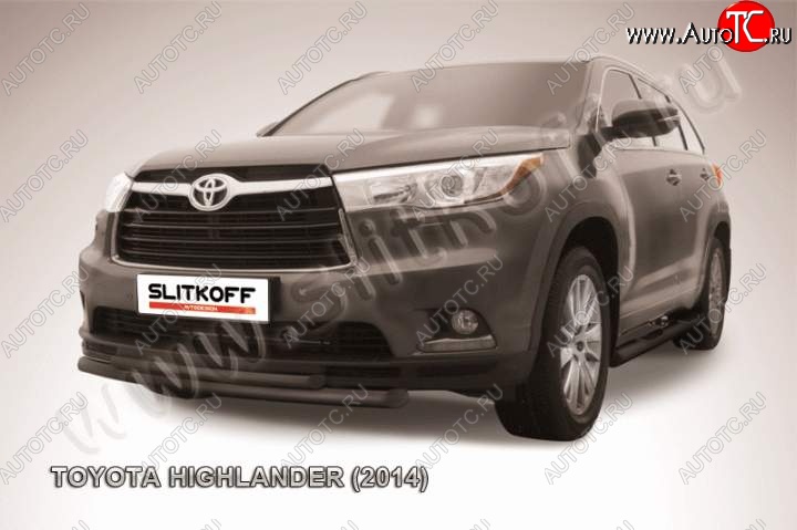 9 999 р. Защита переднего бампер Slitkoff Toyota Highlander XU50 дорестайлинг (2013-2017) (Цвет: серебристый)  с доставкой в г. Омск